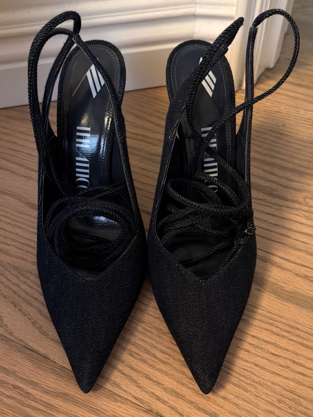 The Attico Black Pointed Lace-Up Slingback Heels
